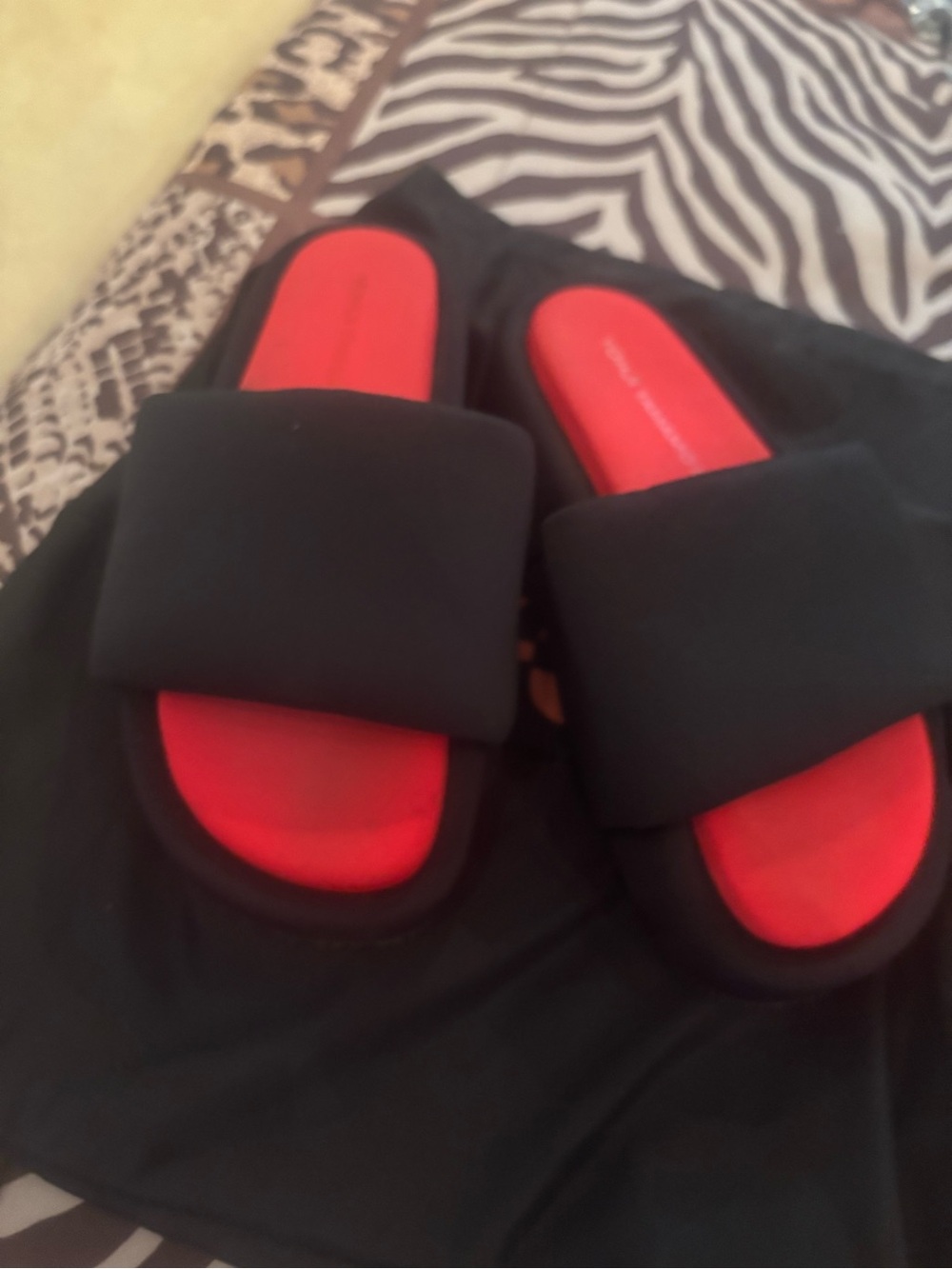 Black Slide Sandals with Red Footbed - Comfortable Everyday Women's Slides